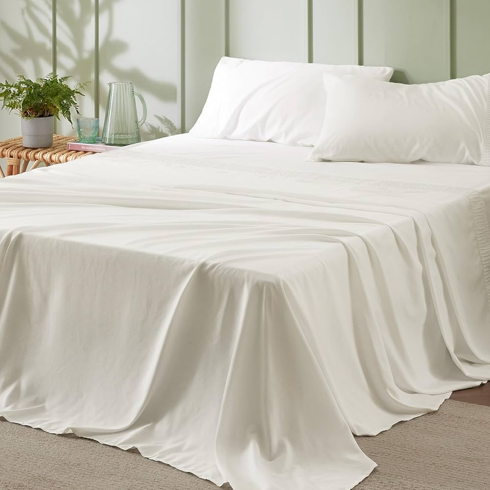 Bedsure King Size Sheets - Soft 1800 Sheets for King Size Bed, 4 Pieces Hotel Luxury Ivory King S... | Amazon (US)