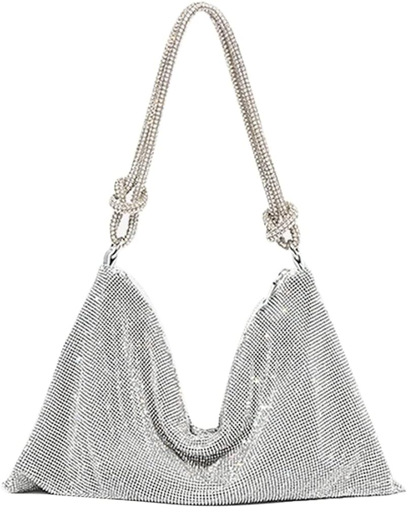 Rhinestone Purses for Women Chic Sparkly Evening Handbag Bling Hobo Bag Shiny Silver Clutch Purse fo | Amazon (US)