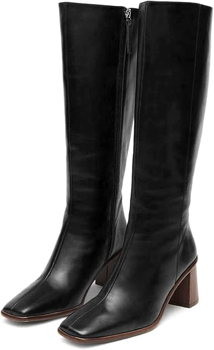 SOVANYOU Knee High Boots for Women Faux Leather Chunky High Heel Tall Boot Fashion Square Toe wit... | Amazon (US)