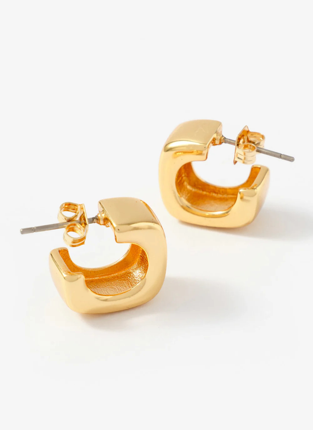 Gold Tone Mini Rounded Square Hoop Earrings | Mint Velvet