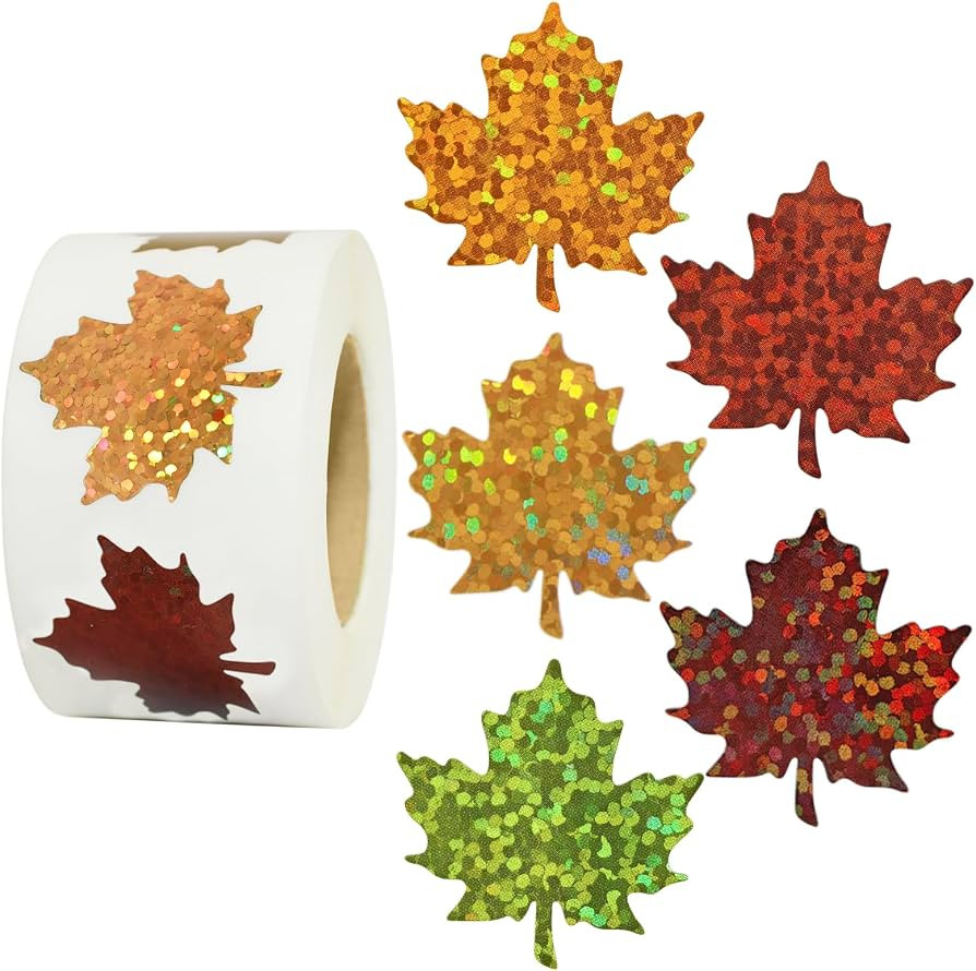 Holographic Fall Thanksgiving Maple Leaf Stickers Roll, 500PCS 1 Inch Waterproof Self-Adhesive Au... | Amazon (US)