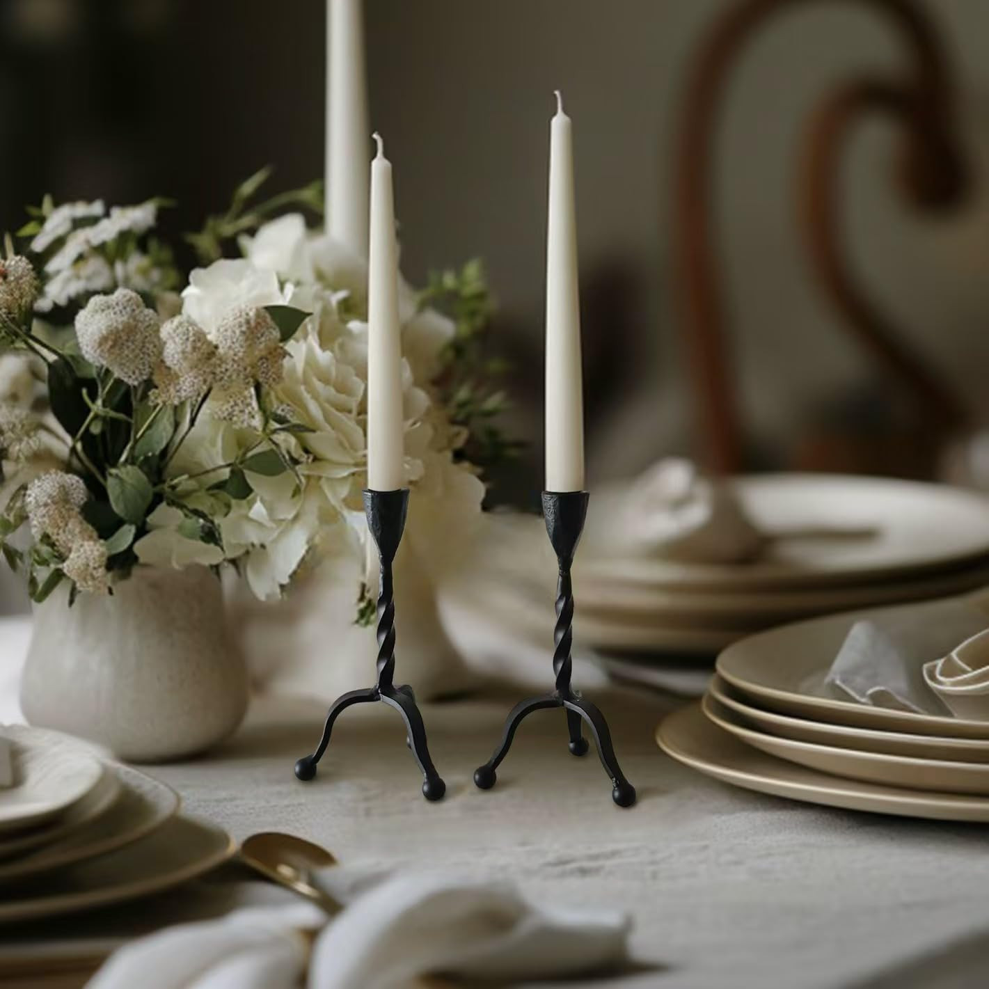 Black Taper Candle Holder Set of 2,Vintage Candle Sticks Holder Decor,Wrought Iron Candle Holder ... | Amazon (US)