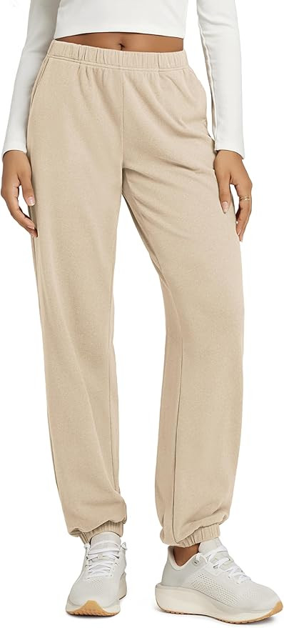 ODODOS Women's Brushed Fleece Jogger Sweatpants – Cozy Warm Adjustable High-Rise Relaxed Lounge... | Amazon (US)