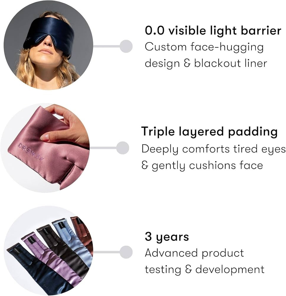 DROWSY Silk Sleep Mask. Face-Hugging, Padded Silk Cocoon for Luxury Sleep in Total Darkness. (Sun... | Amazon (US)