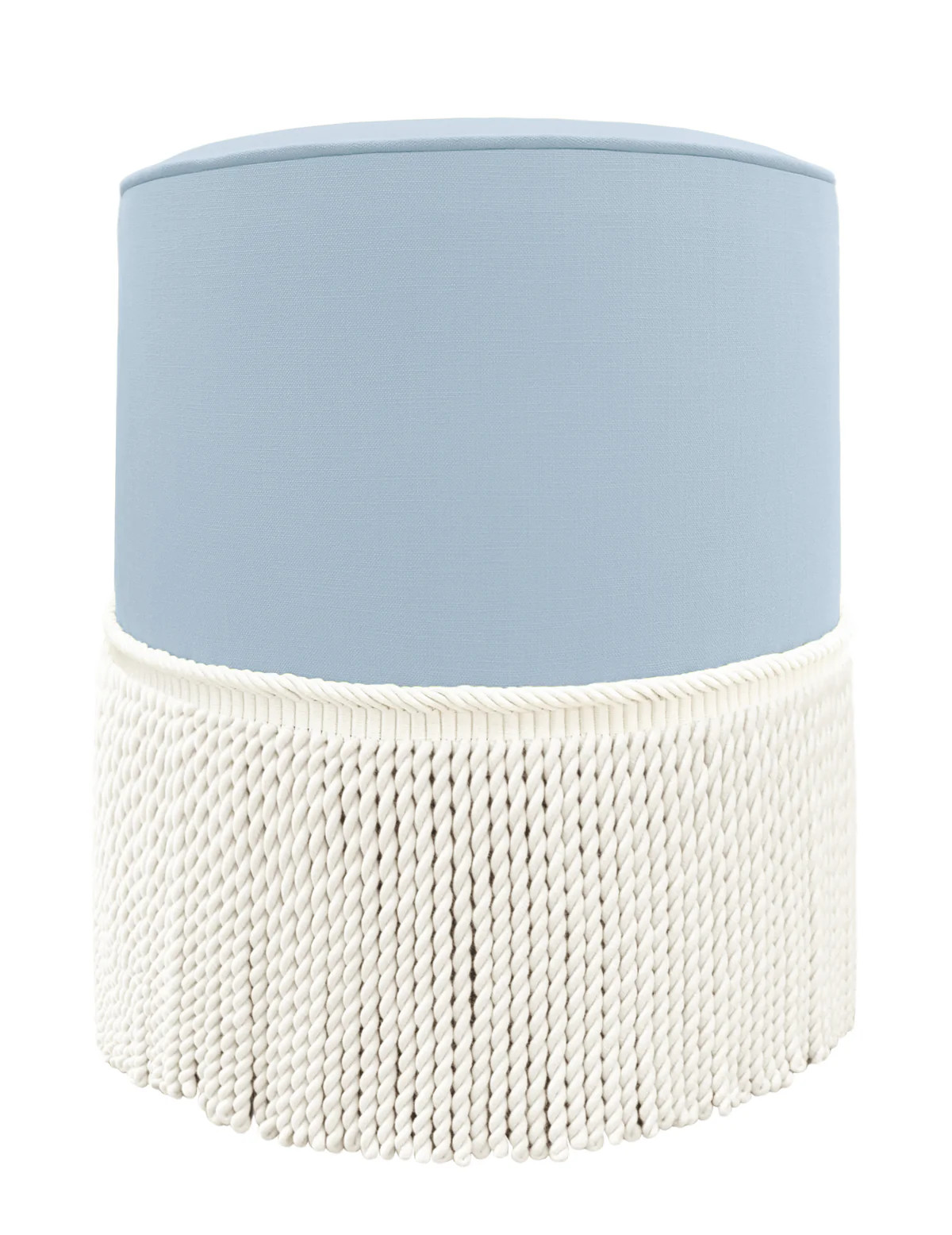 THE TIGHT ROUND OTTOMAN :: CLASSIC LINEN // POWDER BLUE + BULLION FRINGE | LITTLE DESIGN COMPANY
