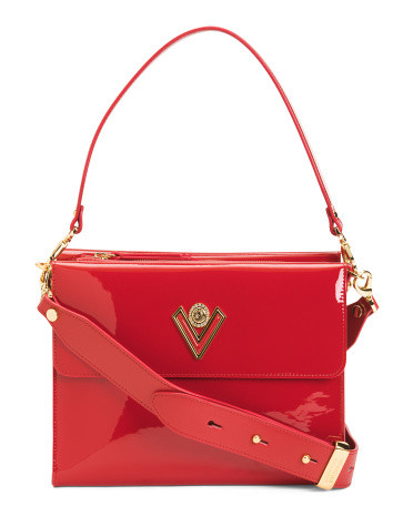 Made In Italy Patent Leather Triple Compartment Flap Over Side Satchel | TJ Maxx