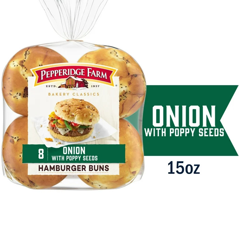 Pepperidge Farm Onion with Poppy Seeds Hamburger Buns, 8-Pack Bag | Walmart (US)