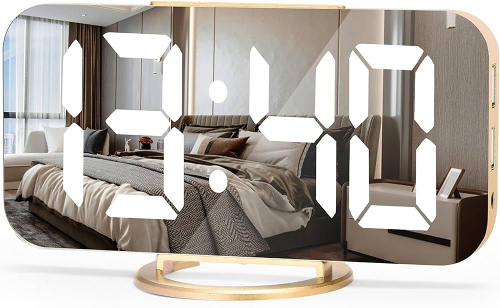 Digital Alarm Clock, Bedroom Decor, LED Mirror Desk Clock Large Display for Heavy Sleepers, Dual ... | Amazon (US)