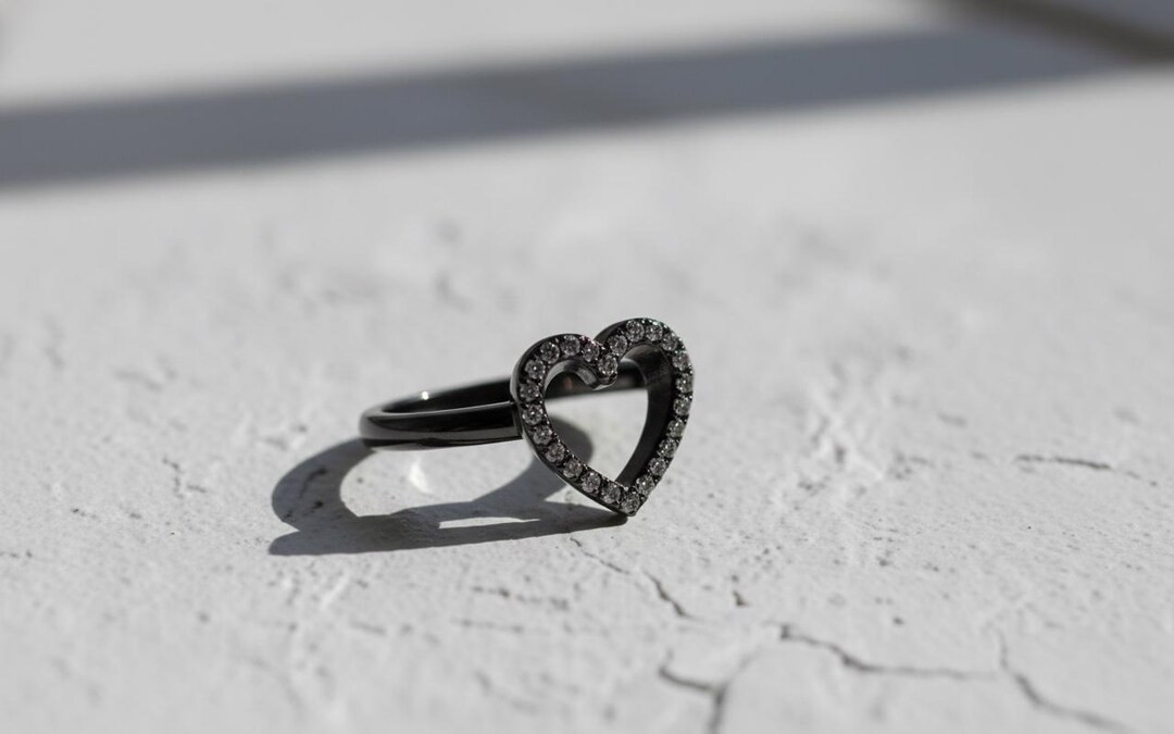 Pave Open Heart Ring 925 Sterling Silver Black Rhodium Finish Dainty Love Symbol Band Women Gift ... | Etsy (US)