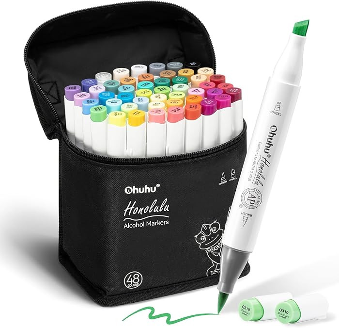 Ohuhu Alcohol Markers Brush and Chisel Tip: 48-Color Double Tipped Art Marker Set for Artist Adul... | Amazon (US)