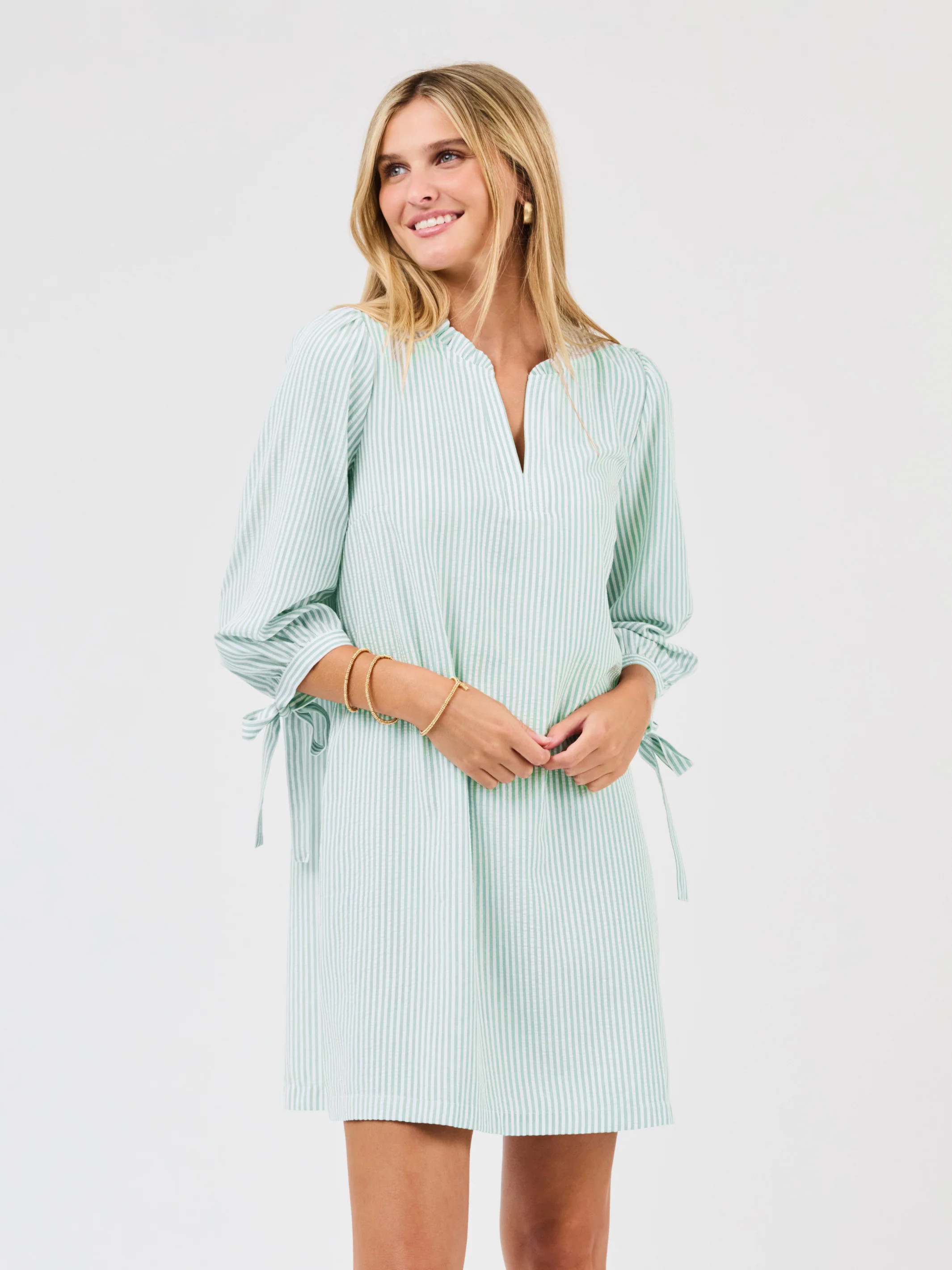 Lainey Seersucker Dress | Seafoam + White | Mary Square