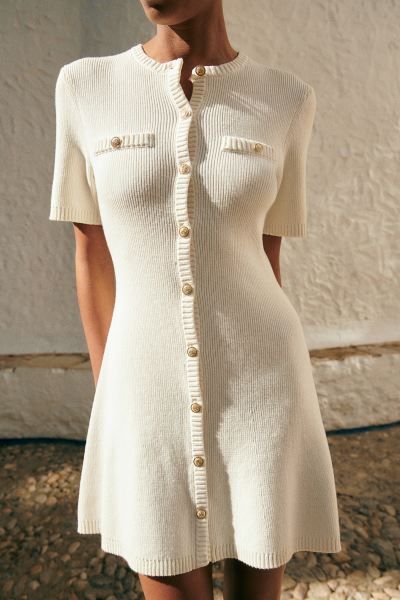 Rib-knit Button-front Dress - Cream - Ladies | H&M US | H&M (US + CA)