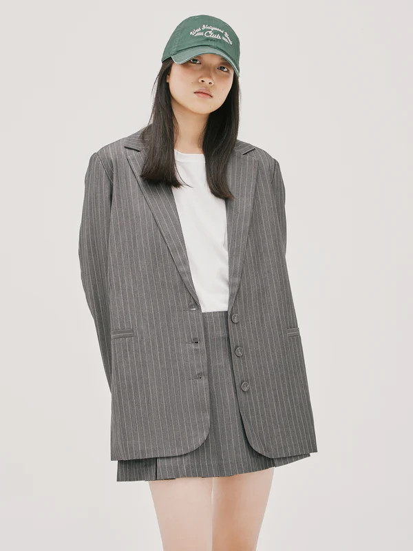 Skye Boyfriend Blazer in Grey Pinstripe | Glue Store (Australia & NZ)