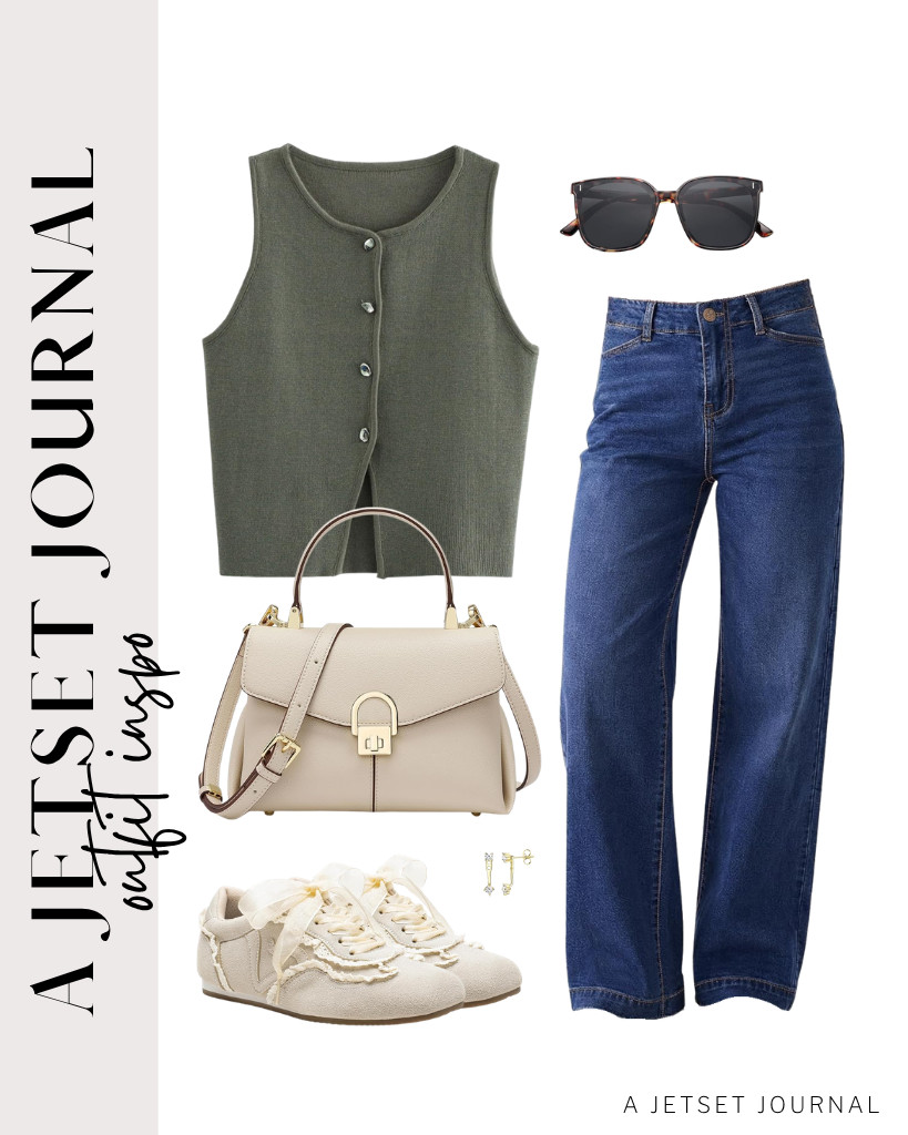 You’ll love this combination of a cropped knit vest and GRAPENT’s wide-leg jeans. Vepose Retro Gat fashion sneakers look good with this outfit as well as SOJOS sunnies. You may use a top-handle tote bag to add style to this fit.


#LTKSeasonal #LTKSaleAlert #LTKTravel 

 