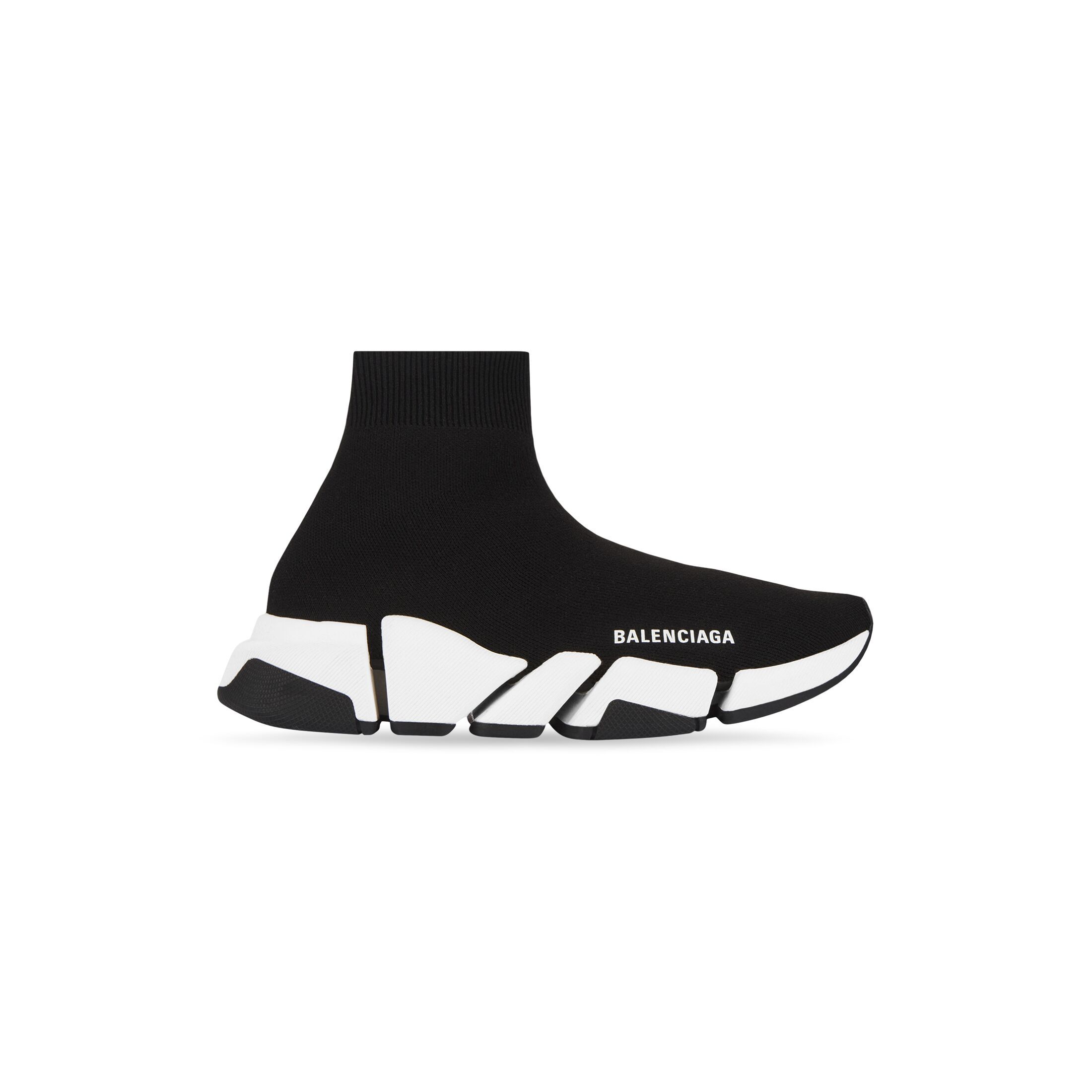 Women's Speed 2.0 Recycled Knit Sneaker Bicolor Sole in Black/white | Balenciaga