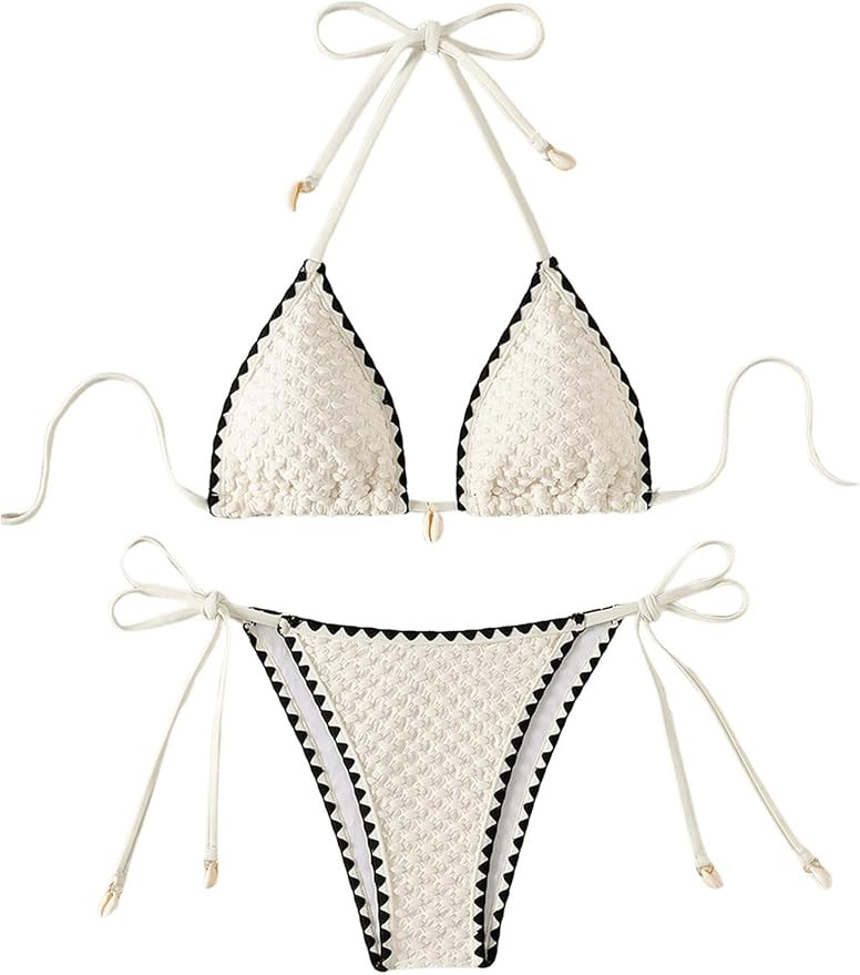 SHENHE Women's 2 Piece Triangle Beach Bikini Sets Color Block Halter Swimsuit Bathing Suit | Amazon (US)