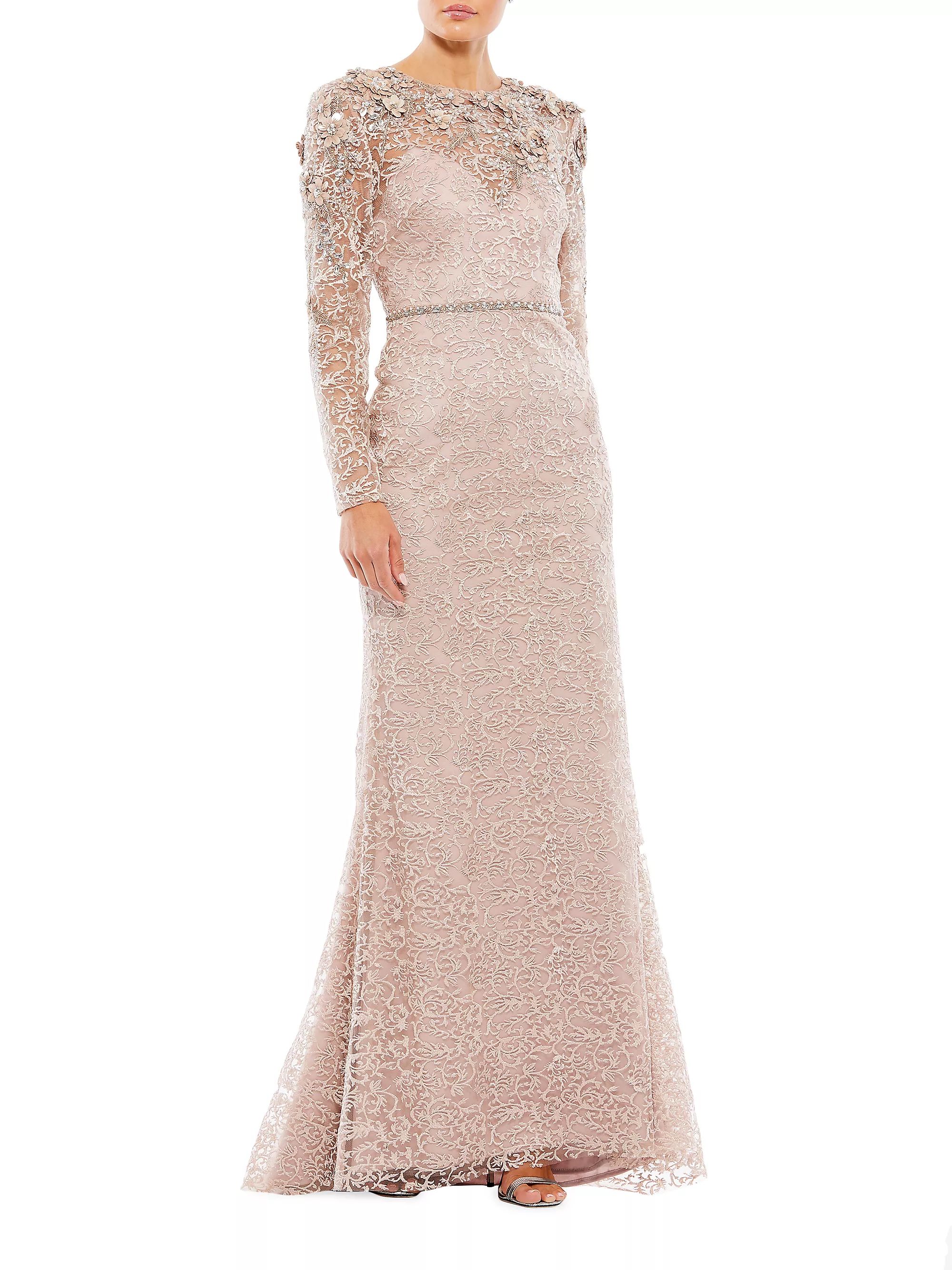 Embellished Long-Sleeve Gown | Saks Fifth Avenue