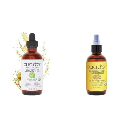 PURA D'OR 70,000 IU Vitamin E Oil Blend with 4 Oz Jojoba Oil - Organic Moisturizer for Skin, Face, Hair & Nails | Amazon (US)