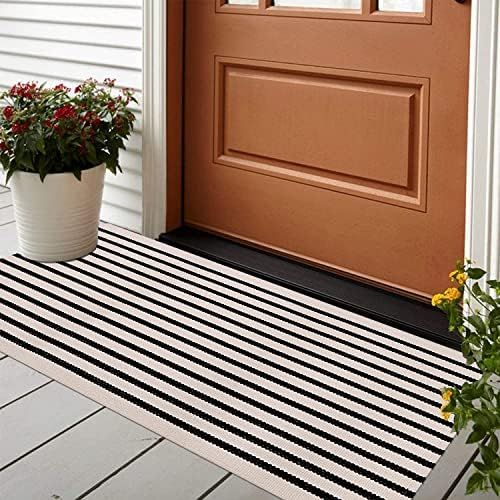 Black and White Striped Outdoor Rug Runner 24"x51" LEEVAN Layering Doormat Farmhouse Front Porch ... | Amazon (US)