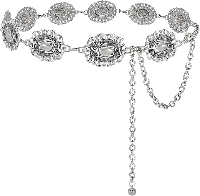 VONMELLI Western Belts for Woman Cowgirl Boho Concho Chain Waist Belt for Country Concert Dresses... | Amazon (US)