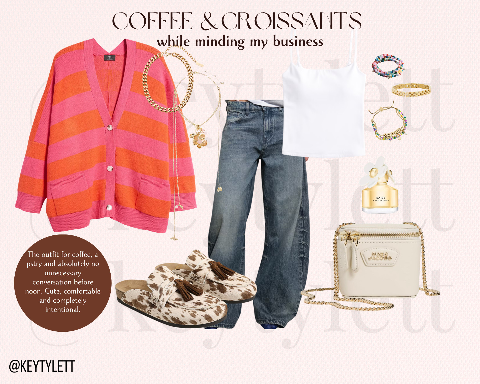 Coffee & Croissant: The outfit for coffee, a pastry and absolutely no unnecessary conversation before noon. Cute, comfortable and completely intentional.

#CoffeeRunOutfit #CasualChic #WeekendStyle #WideLegJeans #CardiganOutfit #ColorfulStyle #PatternMixing #FallTransitionOutfit #TexasStyle #LTKFashion 

 #LTKmorningroutine #LTKselfcare #LTKSeasonal