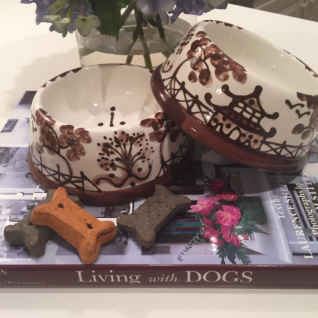 Hand Painted Chinoiserie Dog Bowl -  Brown  Large | Etsy (US)