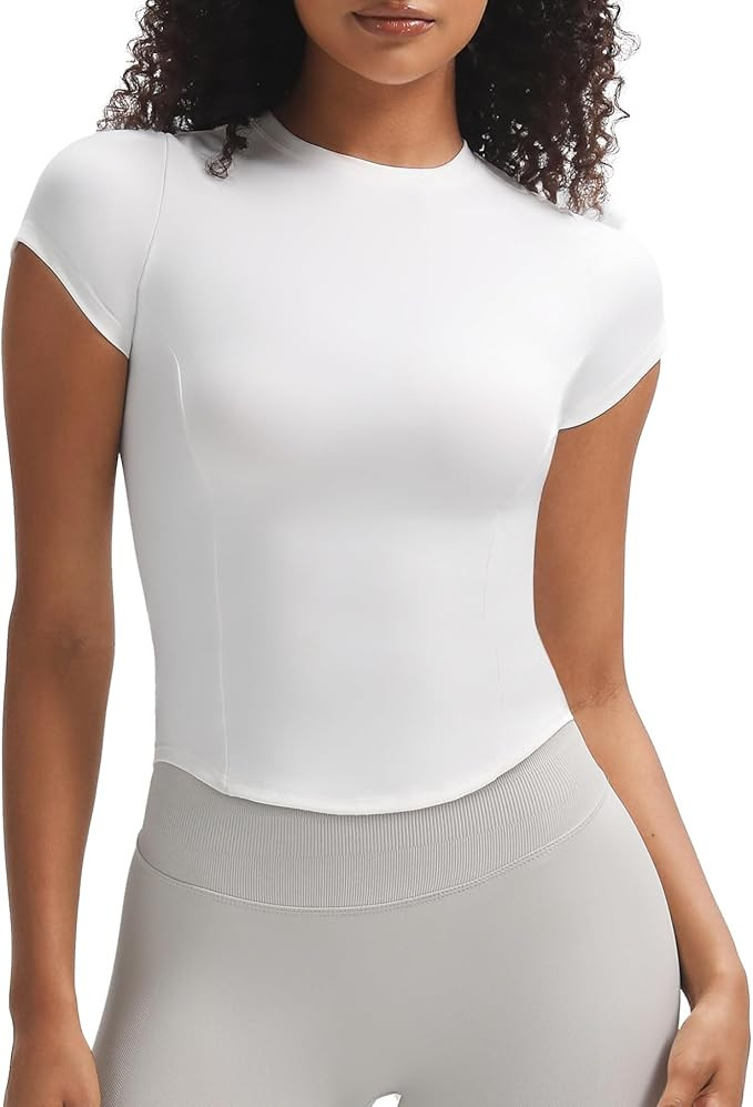 Aoxjox Women's Short Sleeve T-Shirts GEO Baby Tee Workout Gym Yoga Crop Top | Amazon (US)