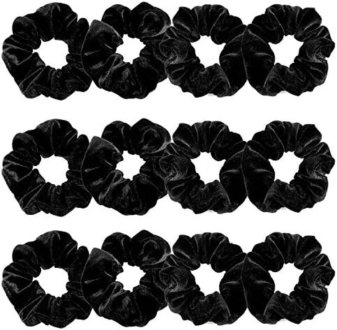 Whaline 12 Pieces Hair Scrunchies Velvet Elastics Scrunchy Bobbles Soft Hair Bands Hair Ties (Bla... | Amazon (US)