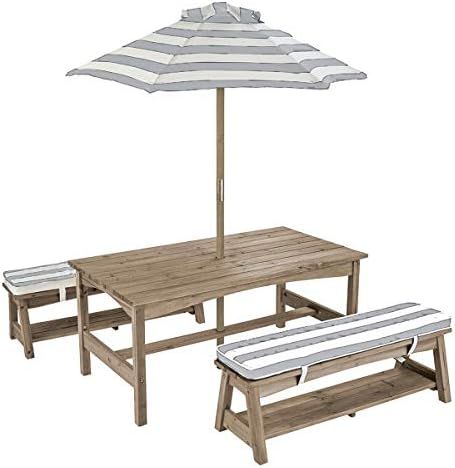 KidKraft Outdoor Table & Bench Set with Cushions and Umbrella Gray & White Stripes | Amazon (US)
