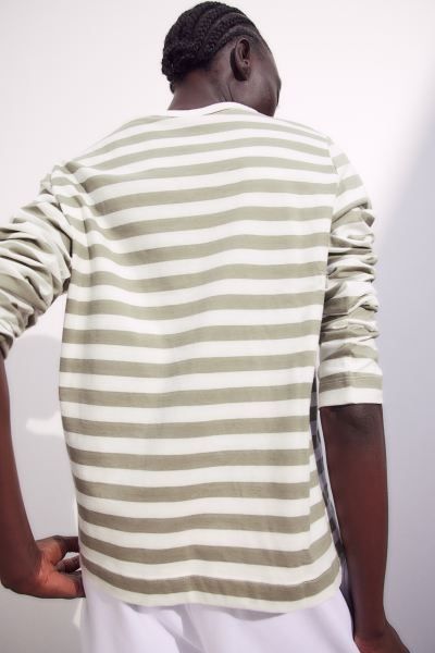 Cotton Jersey Top - Light khaki green/striped - Ladies | H&M US | H&M (US + CA)