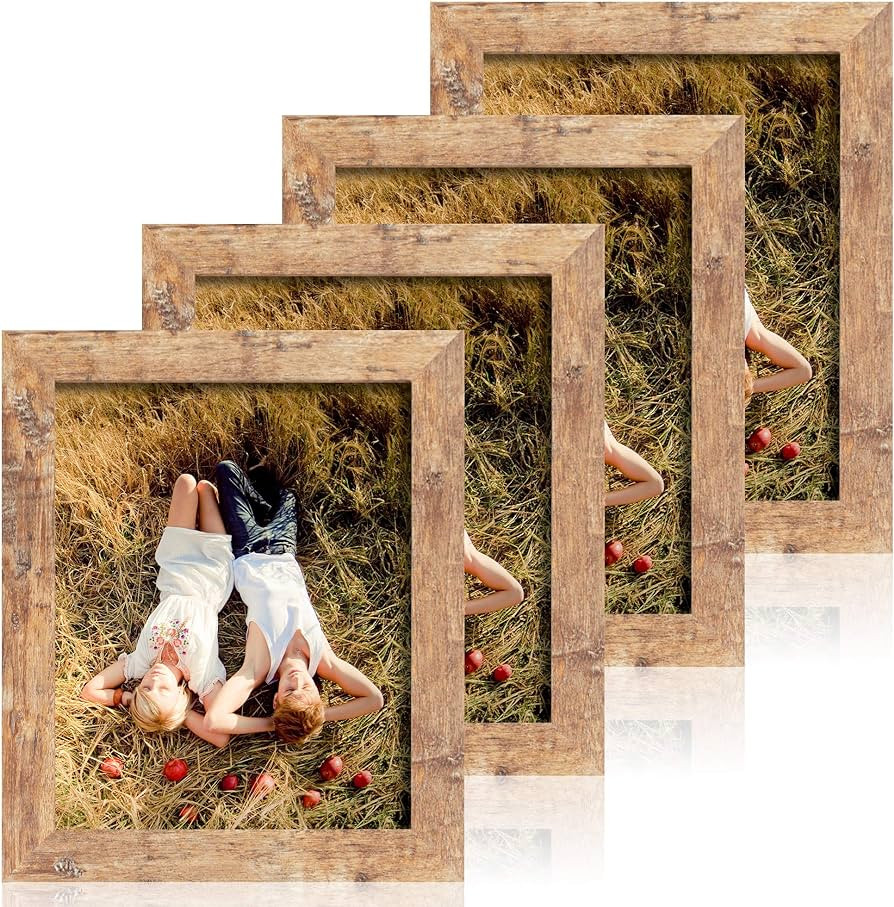8x10 Picture Frame Set of 4, High Definition Real Glass Rustic Brown Frame, 8 x 10 Wood Photo Fra... | Amazon (US)
