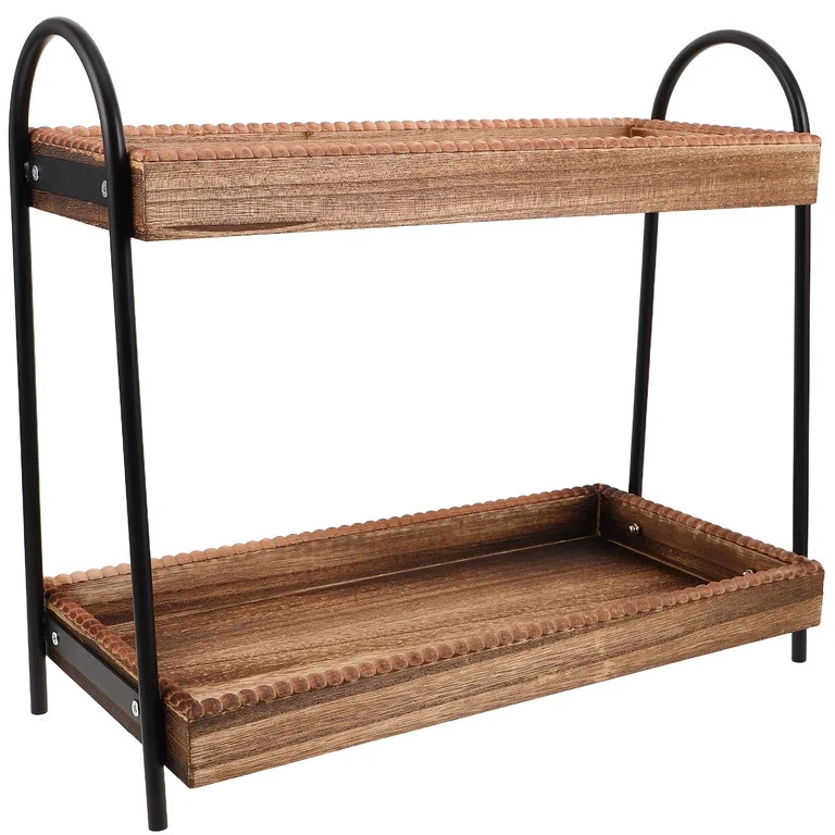 LOLIPPYY Wooden Bathroom Countertop Organizer 2-Tier Kitchen Counter Shelf Corner Vanity Tray for... | Walmart (US)