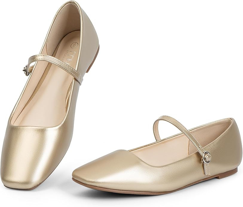 MUSSHOE Womens Ballet Mary Jane Flats Shoes Adjustable Strap Comfortable Square Closed Toe Versat... | Amazon (US)