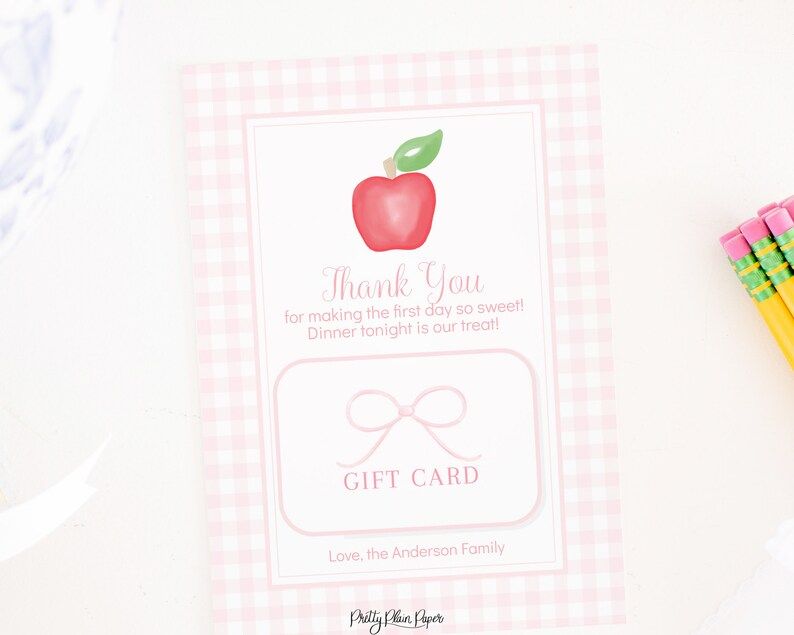 Dinner for Teacher 1st Day of School Gift Card Holder | Printable | Teacher First Day of School G... | Etsy (US)