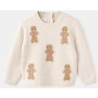 Mango Younger Girls Gingerbread Man Knitted Jumper - Beige | Very (UK)