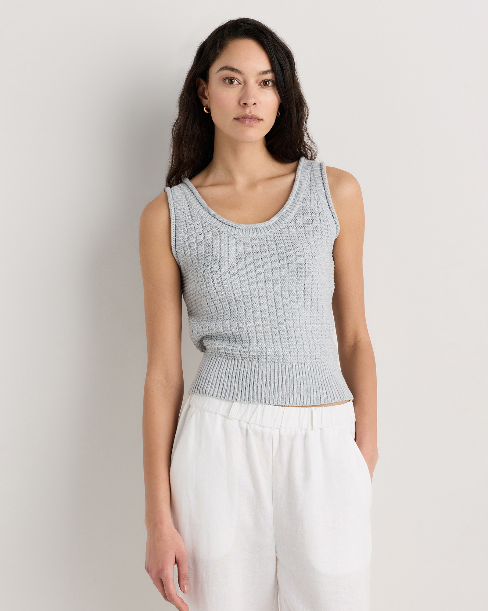 Quince | Women's Waffle Cropped Sweater Tank Top in Heather Dove Grey, Size XL, Organic Cotton | Quince