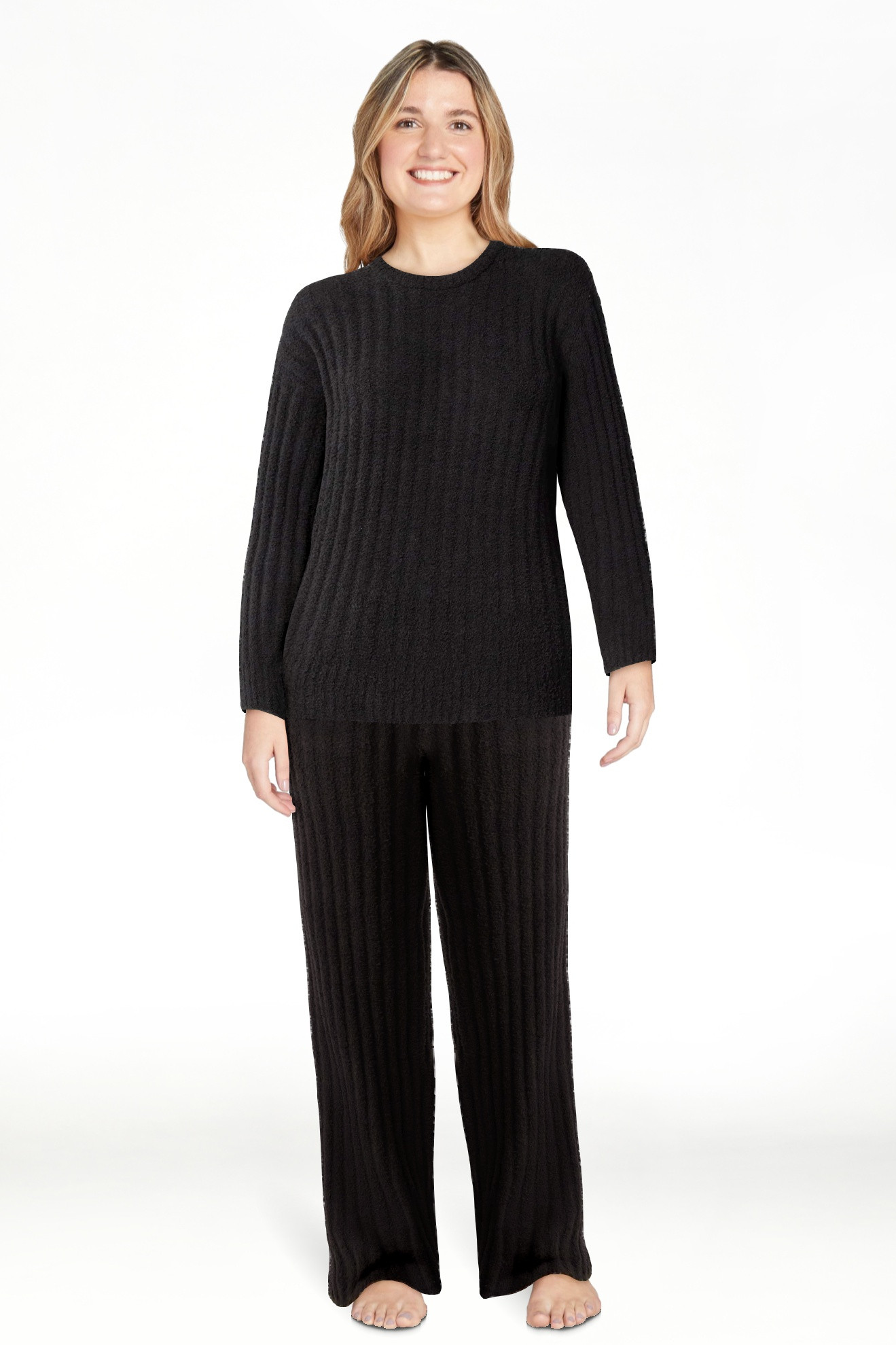 Joyspun Women's Cozy Ribbed Crewneck Top and Wide-Leg Pants Set, 2-Piece, Sizes XS-3X | Walmart (US)