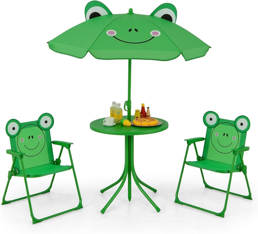 Costzon Kids Picnic Table, Kids Outdoor Table with 2 Folding Chairs, Height Adjustable Umbrella, ... | Amazon (US)
