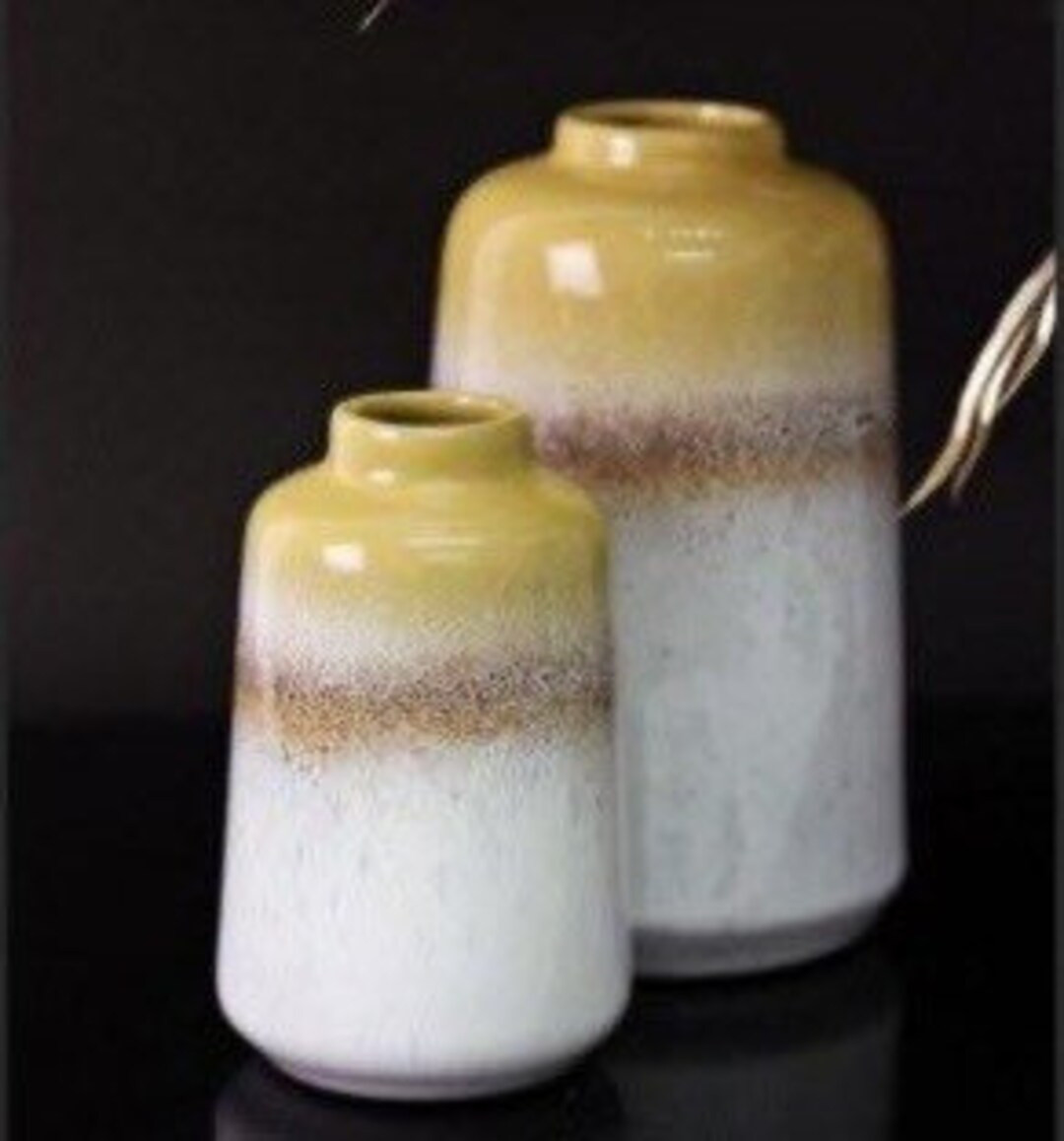 Set of 2 matching two tone mustard yellow speckled porcelain ceramic vases small & Medium | Etsy (UK)