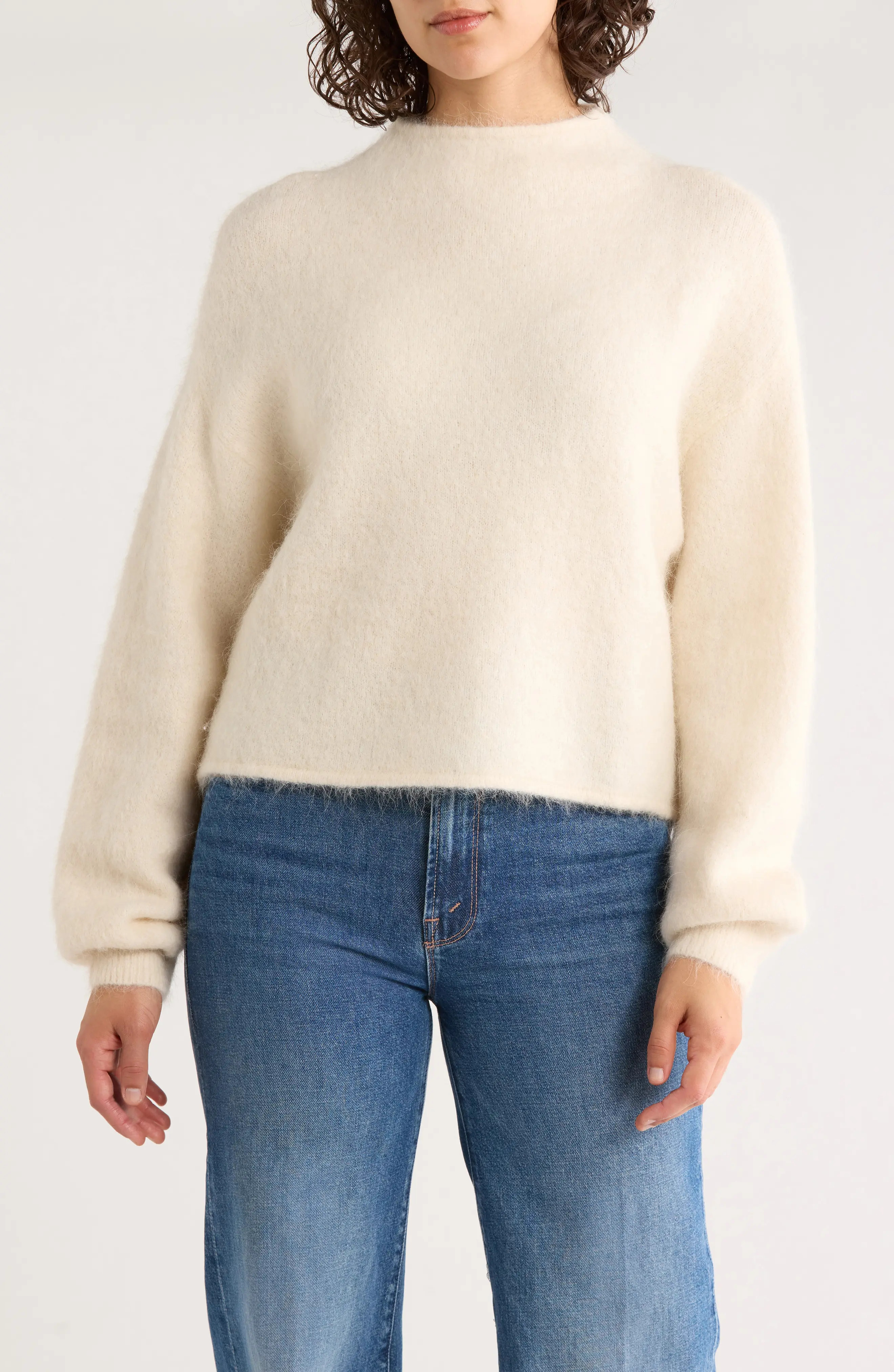Marine Layer Suri Alpaca Blend Funnel Neck Sweater in Cream at Nordstrom, Size Small | Nordstrom