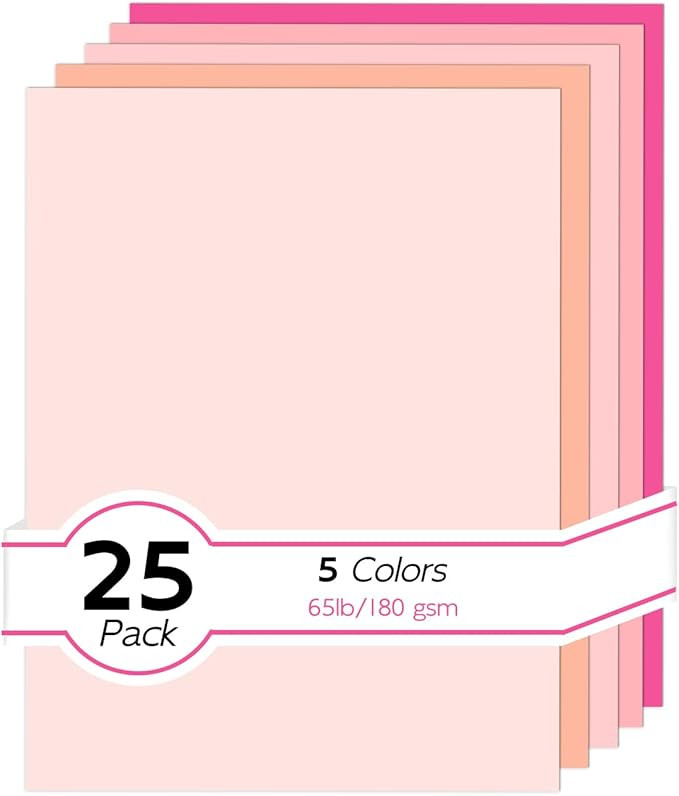 65lb Pink Cardstock 8.5 x 11, Goefun 5 Colors Colored Cardstock Paper, 25 Sheets Pink Constructio... | Amazon (US)