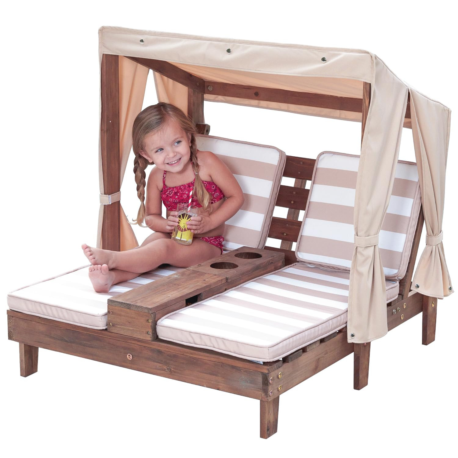 KidKraft Wooden Outdoor Double Chaise Lounge with Cup Holders, Patio Furniture for Kids or Pets, ... | Amazon (US)