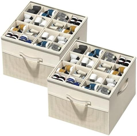Aokeyee Shoe Organizer for Closet,2 Pack Foldable Shoe Storage Organizer Box Bin with Adjustable ... | Amazon (US)