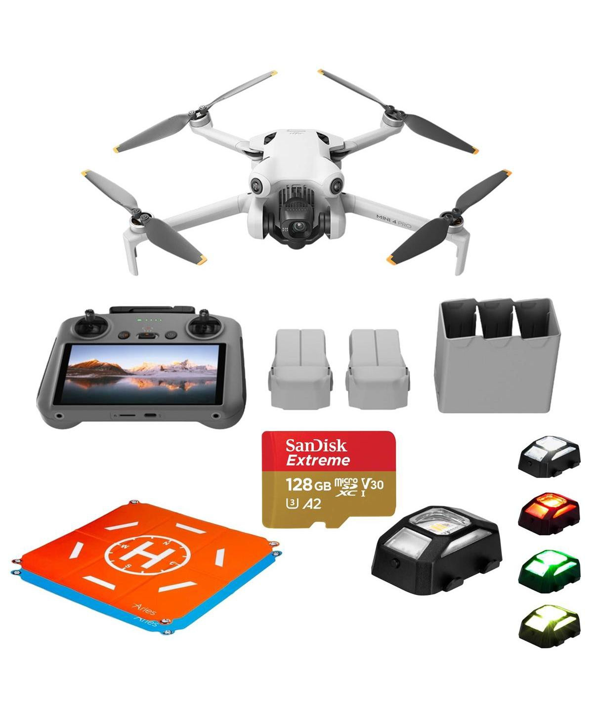 Dji Mini 4 Pro Drone Fly More Combo Plus With High Capacity Batteries, Bundle with 128GB Memory Card, Led Light, 20" Landing Pad Pro - White | Macy's