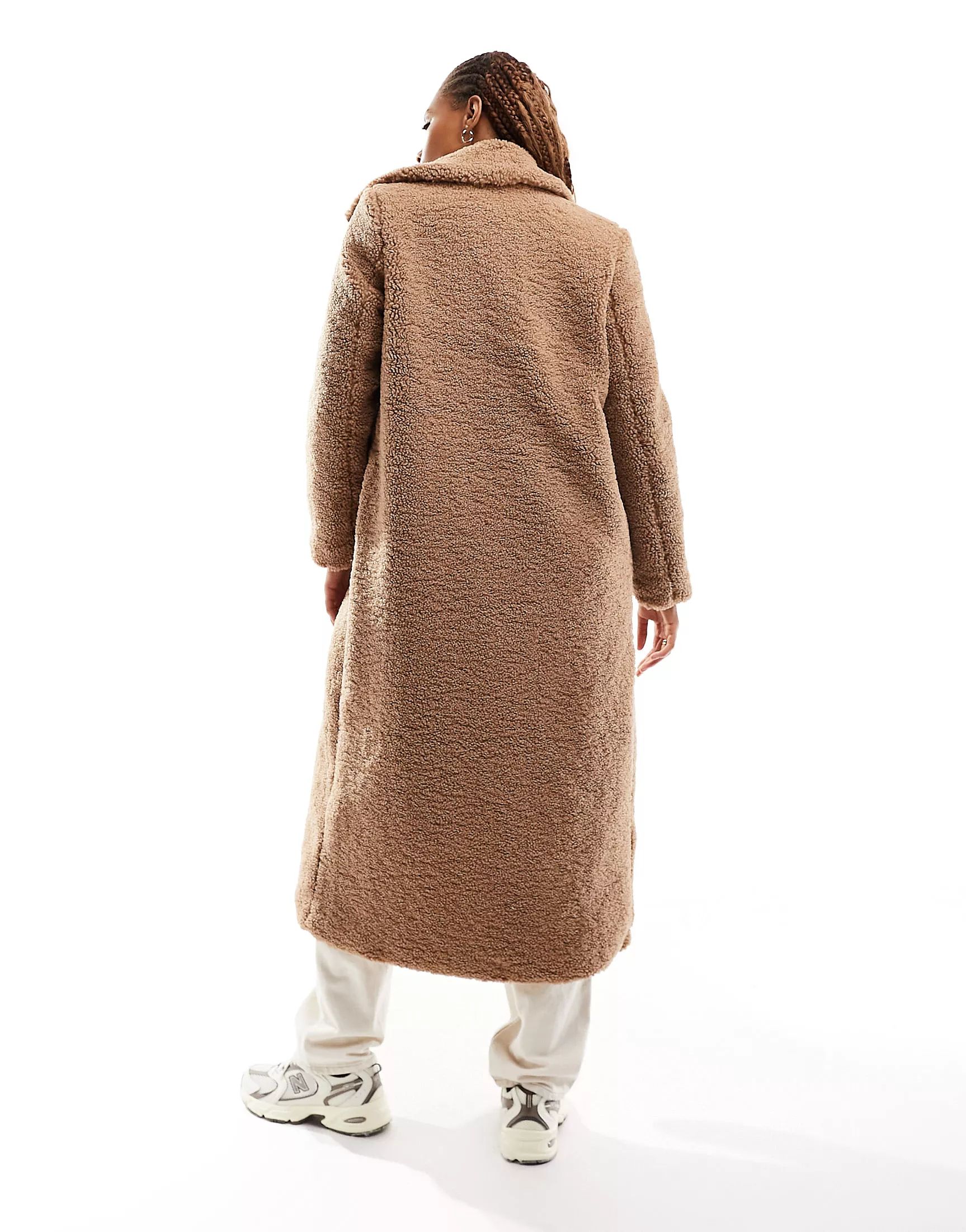 Only longline teddy borg coat in brown | ASOS (Global)