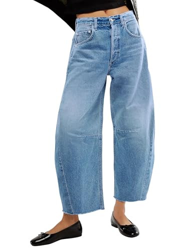 Barrel Jeans Women Casual Baggy Jeans for Women Trendy High Waisted Jeans for Women Straight Wide Leg Boyfriend Jeans Light Blue US 12 | Amazon (US)