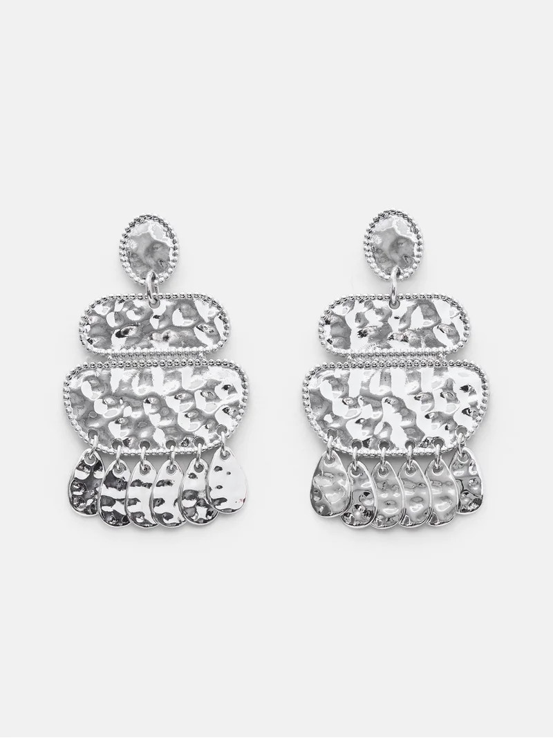 Scenario Women's Silver\u2011Tone Geometric Hammered Drop Earrings | Walmart (US)