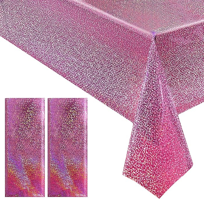 2 pcs Pink Holographic Plastic Tablecloths Laser Table Covers 40" x 108" Foil Disposable Table Cl... | Amazon (US)