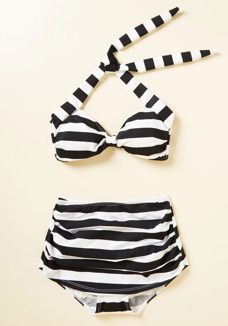 Bathing Beauty High-Waisted Bikini Bottom in Black Stripes | ModCloth