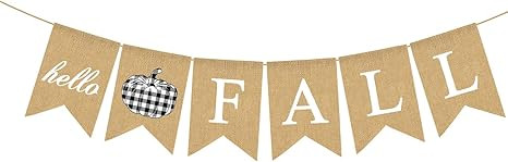 Rainlemon Burlap Hello Fall Banner Buffalo Check Plaid Pumpkin Thanksgiving Farmhouse Mantle Fire... | Amazon (US)